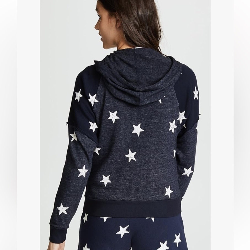 Splendid Star Print Zip Up Hoodie Hooded Sweatshirt Size Small Navy Blue White - Picture 2 of 13
